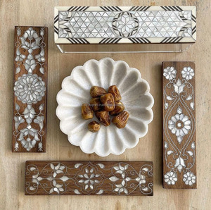 Caja de almacenamiento de acrílico Rectangular de alta calidad con incrustaciones de perlas de Madre de lujo, vajilla para servir postres para bodas - Product Image 3