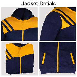 Survêtement pour homme adulte, bleu et jaune, manches longues, coupe ajustée, en molleton, pour le sport, le jogging, la course à pied, fermeture éclair - Product Image 5