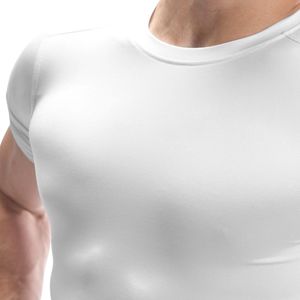 Camiseta Deportiva Blanca de Cuello Redondo y Manga Corta para Hombre, Corte Ajustado, Ligera, para Entrenamiento, Gimnasio, Deportes - Product Image 2