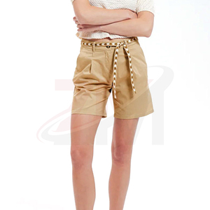 Shorts Bermuda Kaki pour Femme avec Ceinture Tressée, Taille Mi-Haute, Coupe Droite, Tissu Oxford Décontracté et Respirant, Fermeture à Cordon de Serrage - Product Image 2