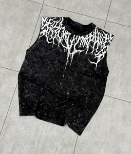 Camiseta sin mangas gótica para hombre, cuello redondo, de algodón tejido, estampada, talla grande, con patrón en blanco y negro, estilo culturismo - Product Image 1