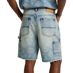 Shorts de mezclilla azul claro para hombre, tela transpirable, lavado ácido, shorts de mezclilla elásticos con efecto desgastado. - Product Image 4