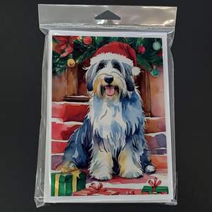 Whimsical A7 Tamaño 5x7 Bearded Collie Tarjetas de felicitación de Navidad Paquete de 8 tarjetas de nota en blanco con sobres - Product Image 3