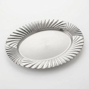 Plateau de service ovale en acier satiné SS304 fait main, 46 cm, design cannelé brillant, pour la décoration de la maison, les hôtels et les mariages, produit de vaisselle - Product Image 3