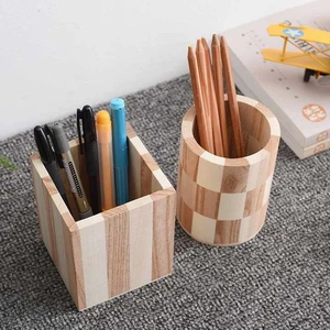 Porte-crayons en bois, support de bureau décoratif, design en bois naturel pour le bureau, l'école et la maison - Product Image 3