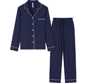Ensemble de pyjama personnalisé en satin pour femme, style élégant, prix raisonnable, avec logo frontal, 2 pièces, polyester/coton, col roulé élastique - Product Image 4
