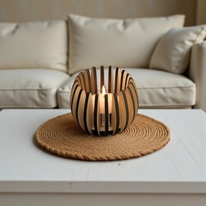 Modernist Wooden Circular <b>Lantern</b> <b>Candle</b> Holder Eco Friendly Home Decoration - Product Image 5