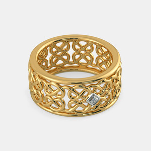 แหวนเพชรทรงปรินเซสคัทหรูหรา ประดับลายฉลุ วงกว้าง ทองคำ 14K สีเหลือง - Product Image 2