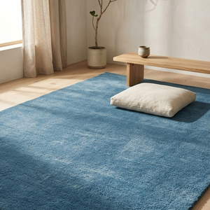 Tapis rustique en laine bleue tufté à la main, antidérapant, à motif géométrique, pour salon, chambre, salle à manger et décoration intérieure contemporaine - Product Image 1