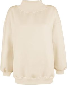 High Neck Drop Shoulder <b>Fleece</b> Sweatshirt <b>Women</b> Contrast Trim Light Blue Oversized Pullover Loose Fit Casual <b>Top</b> - Product Image 3