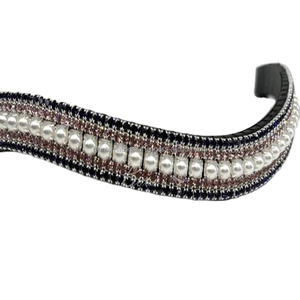 Cristaux multicolores d'améthyste noire et violette personnalisés 5 rangs en forme de vague en cuir de selle noir bande de front de cheval en plein Cob - Product Image 1