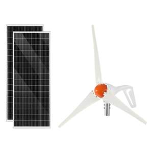 Kit d'énergie solaire éolienne 200W avec 2 panneaux solaires monocristallins 100W, éolienne 12V 400W, contrôleur de système MPPT pour maison et bateau - Product Image 1