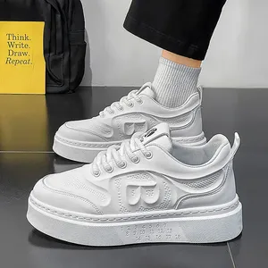 Chaussures de tennis de luxe pour hommes en cuir de vachette noir et orange, à lacets, respirantes, avec semelle intermédiaire en EVA absorbant les chocs, imperméables, style chunky - Product Image 5