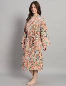 Bata de algodón Kantha con estampado floral, bata de baño de algodón hecha a mano, bata de invierno - Product Image 3