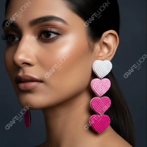 Handmade <b>Beaded</b> Heart Dangle Earrings for Women Pink White Layered Hearts Statement Earrings Cute Party Jewelry Gift - Product Image 2
