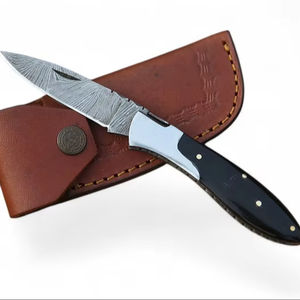 มีดพับเหล็กดามัสกัส น้ำหนักเบา ด้ามไม้เย็บมือ รองรับ OEM ODM ปรับแต่งได้ มีดพับ EDC - Product Image 1