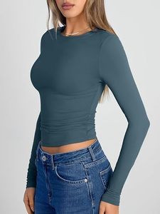 Haut de yoga pour femme en nylon et élasthanne à manches longues, séchage rapide, respirant, personnalisable OEM ODM, vente en gros d'articles de sport pour la gym et le fitness - Product Image 4