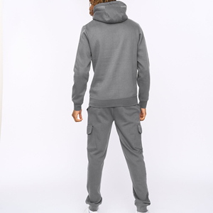 Men's Gray Hooded Fleece Tracksuit Full Length Solid Color Casual Sweatshirt <b>Pants</b> Set Breathable Lightweight Winter Wear - Product Image 2