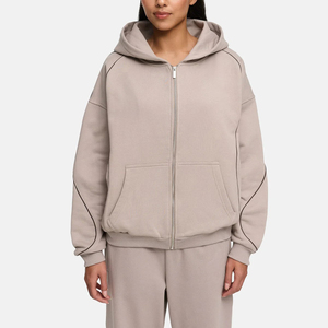 Sweat-shirt à capuche surdimensionné personnalisé pour femme avec passepoil contrastant, sweat à capuche décontracté zippé en polaire, sweats d'hiver pour femme de qualité supérieure - Product Image 1