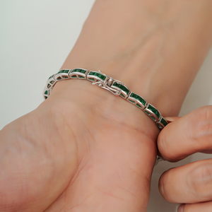 Custom 925 Sterling Silver 100% Authentic Princess Cut <b>Emerald</b> Gemstone Channel Setting Sleek Tennis Bracelet Fine Jewelry - Product Image 2