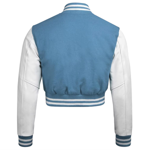 เสื้อแจ็คเก็ตวาร์ซิตี้ทรงครอปสำหรับผู้หญิง สีน้ำเงินวินเทจ ระบายอากาศได้ดี เหมาะสำหรับฤดูหนาว  สามารถสกรีนโลโก้ได้  ผ้าขนสัตว์/หนังหนานุ่ม สวมใส่สบาย - Product Image 5