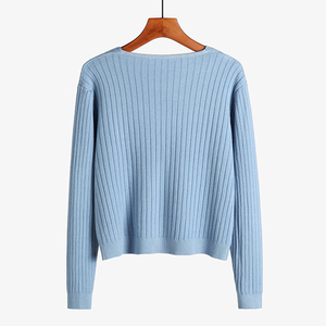 <b>Men's</b> Light Blue Solid Color Knitted <b>V</b> <b>Neck</b> Cardigan Full Sleeve Button Closure Autumn Standard Thickness <b>Sweater</b> - Product Image 3