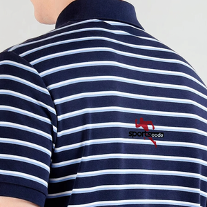 Camiseta Polo a Rayas Azul Marino para Hombre Sportscode, Manga Corta, Cuello con Botones, Estilo Casual - Product Image 2