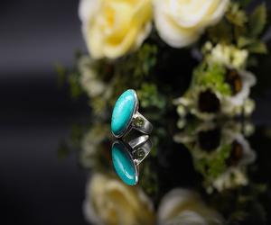 Natural Arizona <b>Turquoise</b> Eternity <b>Ring</b> for Women in 925 Sterling Silver Bezel Setting Elegant Handmade Jewelry for Party - Product Image 4