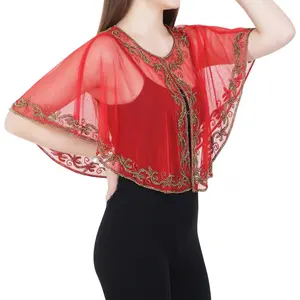 Dubai Wholesale Price Islamic clothing short Poncho Shrug Heavy Beaded Embroidery Work Part Cocktail Wear Top Free Size Fit Most