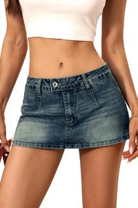 Mini-jupe en jean délavé pour femme, couleur unie, boutonnée sur le devant, style décontracté d'été, coupe ajustée, taille standard - Product Image 2