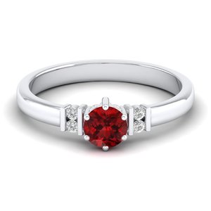 Anillo REYES con Granate de Corte Redondo de 0.5 Quilates en Oro Blanco Sólido de 14K, Anillos de Compromiso con Diamantes Certificados por IGI para Ella - Product Image 1