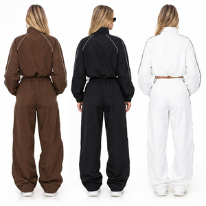 Conjunto Deportivo de Chaqueta Corta y Pantalones Holgados para Mujer, Chaqueta Corta de Nailon Ligera con Cierre Completo y Mangas Largas - Product Image 2