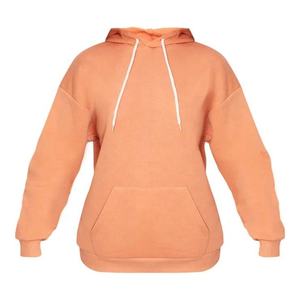 Sweat-shirt à capuche unisexe de couleur unie à manches longues pour l'automne, couleur orange, avec poche avant et cordons de serrage blancs - Product Image 1
