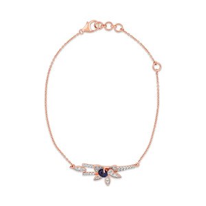 Bracelet Diamant Pétale de Minuit avec Chaîne en Or Rose et Design Central Élégant à Feuille Florale - Product Image 3