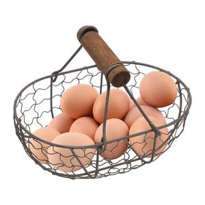 Vintage Modern Eco-Friendly Metal Wire <b>Egg</b> <b>Baskets</b> with Wooden Handle and Space Saving Flexible Design for Food Storage - Product Image 4