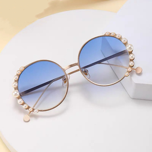 New Metal Round <b>Frame</b> Ocean Lens Sunglasses Pearl Unisex Purple Blue UV400 Fashion Luxury Travel Essential - Product Image 1
