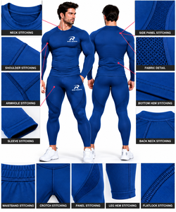 RISK SPORTS Unisex Navy Blue Solid Compression Base Layer Set <b>Long</b> Sleeve Crew Neck Active Stretch <b>Top</b> and <b>Leggings</b> - Product Image 6