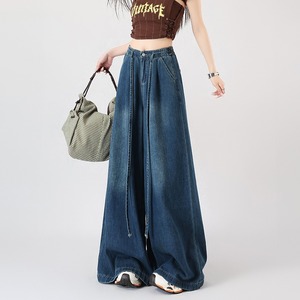 Jean ample taille haute pour femme, coupe palazzo, respirant, écoresponsable, avec cordon de serrage, style vintage Y2K streetwear - Product Image 4