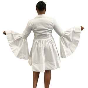 Vestido de Popelina Blanco para Mujer, con Botones, Manga Larga, Corte Campana, Elegante, Casual, Estilo Boutique - Product Image 4