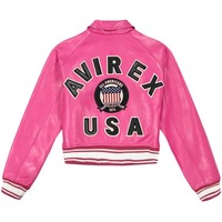 Veste courte en cuir rose Avirex pour femme, veste bomber courte en cuir rose Avirex personnalisée pour femme, veste en cuir Avirex pour femme