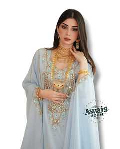 AWAIS HOUSE Women's Middle Eastern Ethnic Lightweight <b>Plus</b> <b>Size</b> Floor-Length Hand Beaded Sequined Georgette <b>Kaftan</b> Abaya Party - Product Image 3