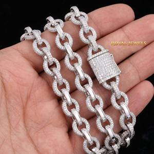 Moissanite Cuban Link Chain <b>Necklace</b> Iced Out Pendant Neckwear <b>for</b> <b>Men</b> and Women Party <b>Silver</b> Jewelry - Product Image 2