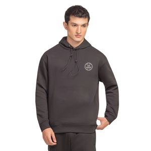 Sudadera con Capucha para Hombre, Corte Regular, Tela de Forro Polar Negra, Parche de Goma con Estampado Frontal en el Pecho, Ropa Casual Urbana, OEM ODM - Product Image 4