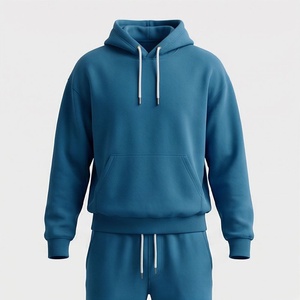 Sweat-shirt unisexe bleu à capuche, manches longues, couleur unie, survêtement décontracté avec poches à cordon, poids moyen, 100% coton, vêtements d'automne - Product Image 1