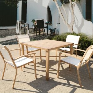 Set di 4 Sedie da Pranzo Impilabili in Ferro Battuto con Braccioli, Tessuto Textilene, per Interni/Esterni, Arredamento da Patio - Product Image 4