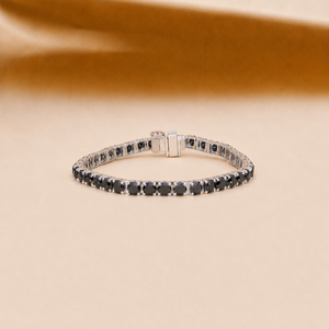 Bracelet tennis pour femme en pierres précieuses noires, plaqué or blanc 10K, coupe ronde, pour cadeau de mariage - Product Image 1