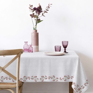 New Collection High Quality Christmas Cherry Printed Design Table Cloth 100% Cotton Soft Durable <b>Tablecloth</b> for Christmas. - Product Image 1