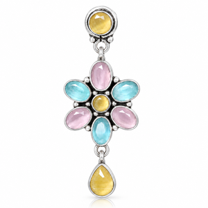 Pendientes Colgantes de Flor Multicolor de Latón Oxidado Plateado para Mujer al por Mayor con Engaste Monalisa |   Joyería Bohemia para Bodas ARTS - Product Image 4