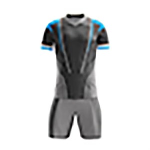Men's Black Blue Soccer Jersey Short Sleeve Moisture Wicking Polyester Sport Shirt Adult Athletic Fit Sublimated Print - Product Image 1