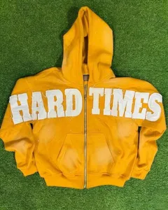 Sweat à capuche zippé brodé de strass 2026 pour homme, coupe oversize, effet délavé, style streetwear, 100% coton French Terry sur le devant - Product Image 6